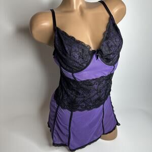 Vintage Popsi Lingerie Purple Black Size Medium Nightgown Top Sexy Sleepwear